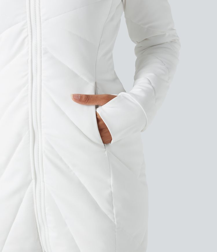 Veste matelassée col montant double fermeture éclair avec trous pouces et poches