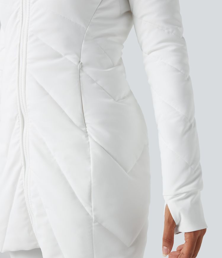 Veste matelassée col montant double fermeture éclair avec trous pouces et poches