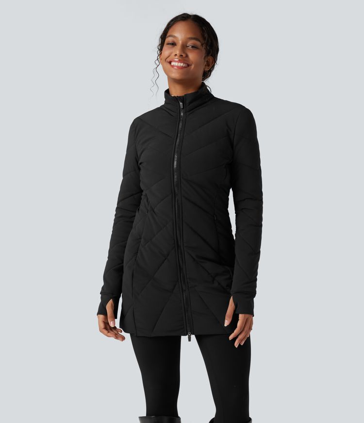 Veste matelassée col montant double zip avec passants pouces PuffFlex avec poches