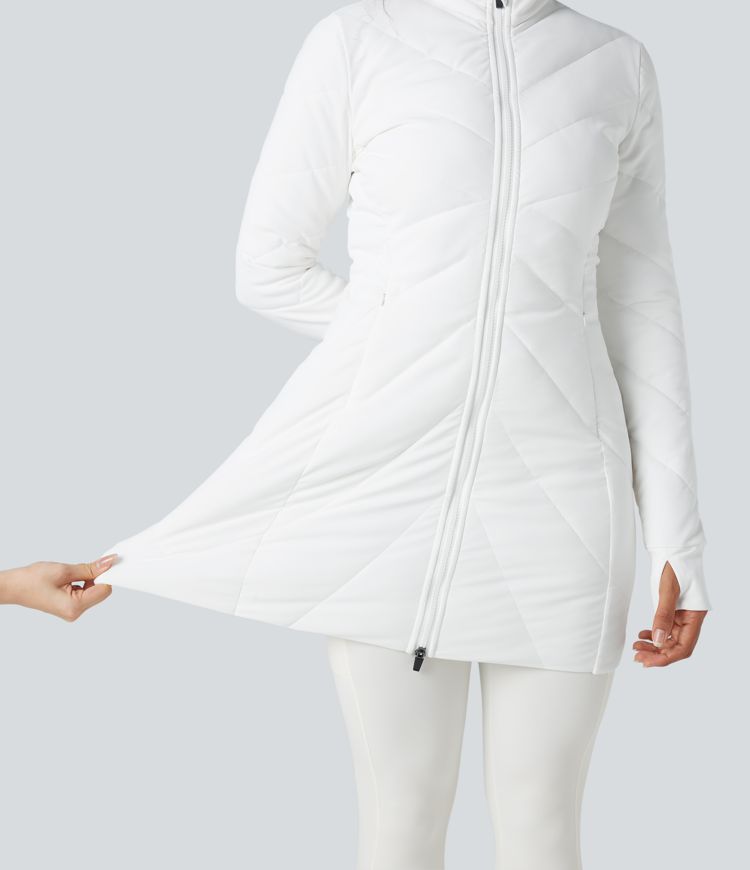 Veste matelassée col montant double fermeture éclair avec trous pouces et poches