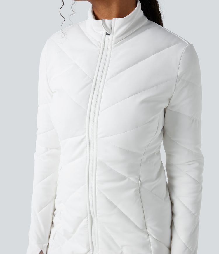 Veste matelassée col montant double fermeture éclair avec trous pouces et poches