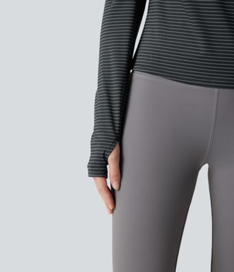 One-shoulder Long Sleeve Thumb Holes Stripe Yoga Sports Top