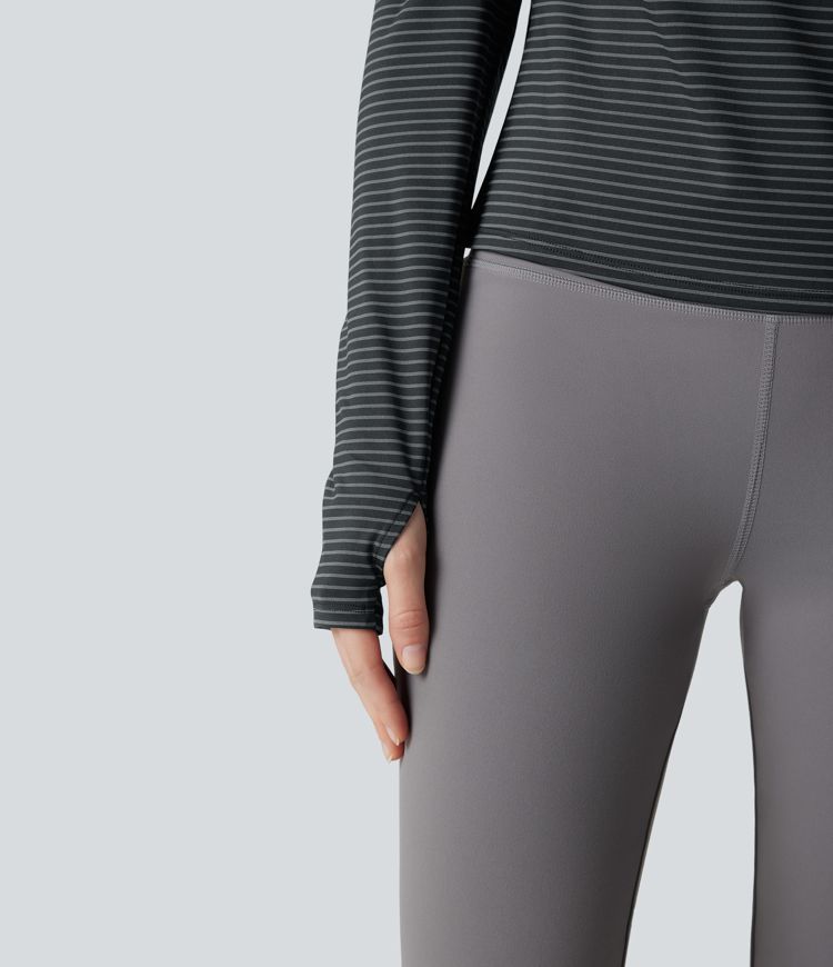 One-shoulder Long Sleeve Thumb Holes Stripe Yoga Sports Top