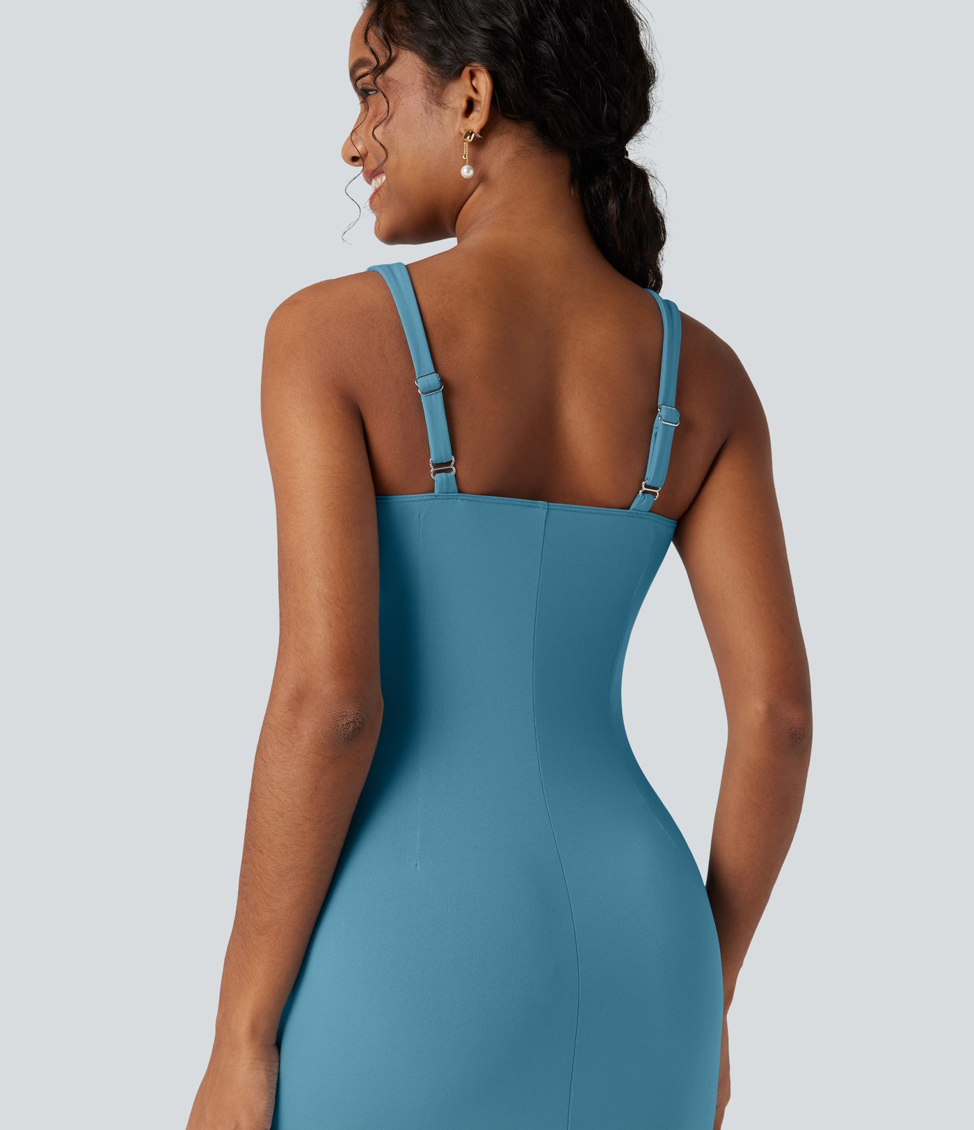 V Neck Ruched Midi Dress