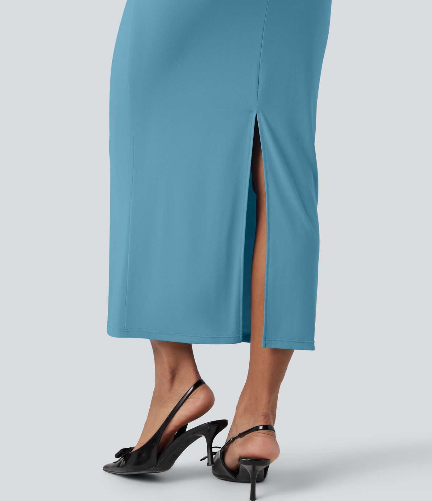 V Neck Ruched Midi Dress