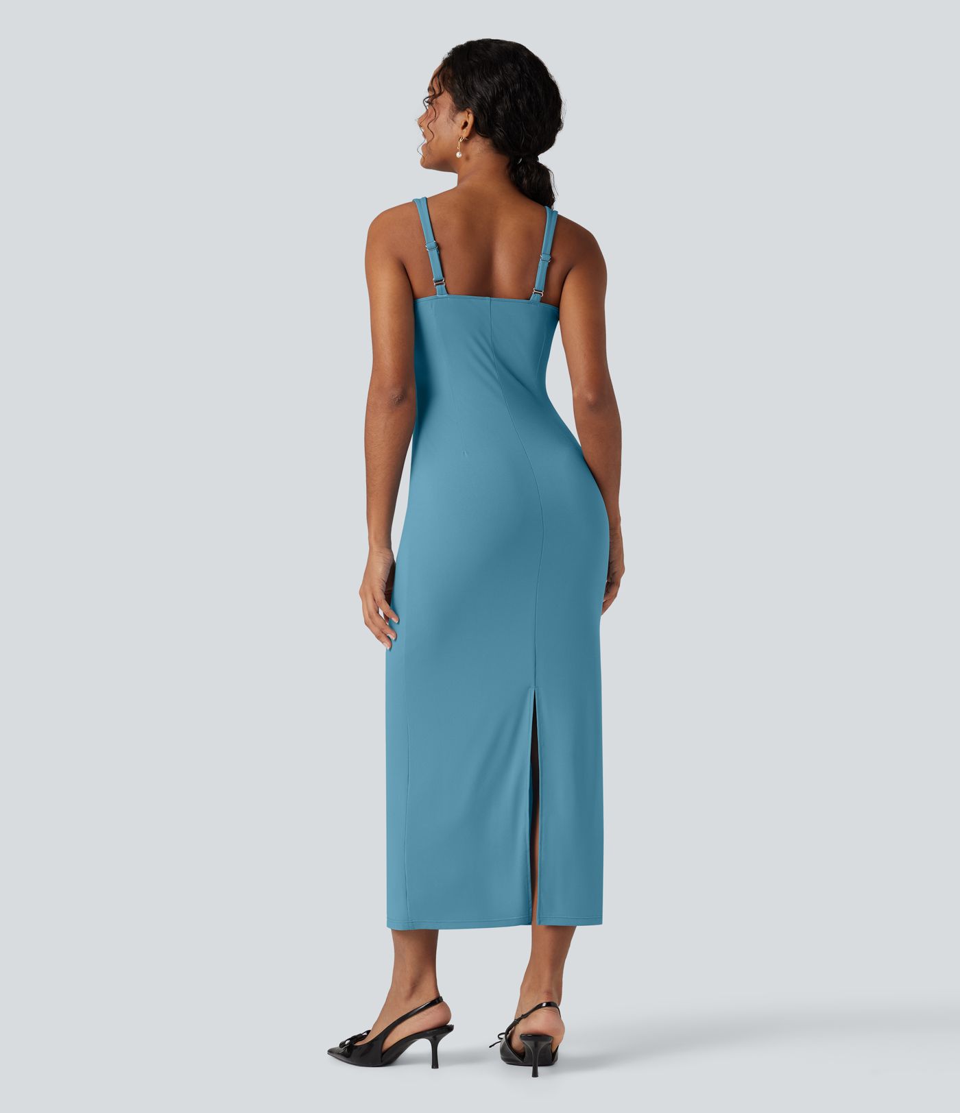 V Neck Ruched Midi Dress