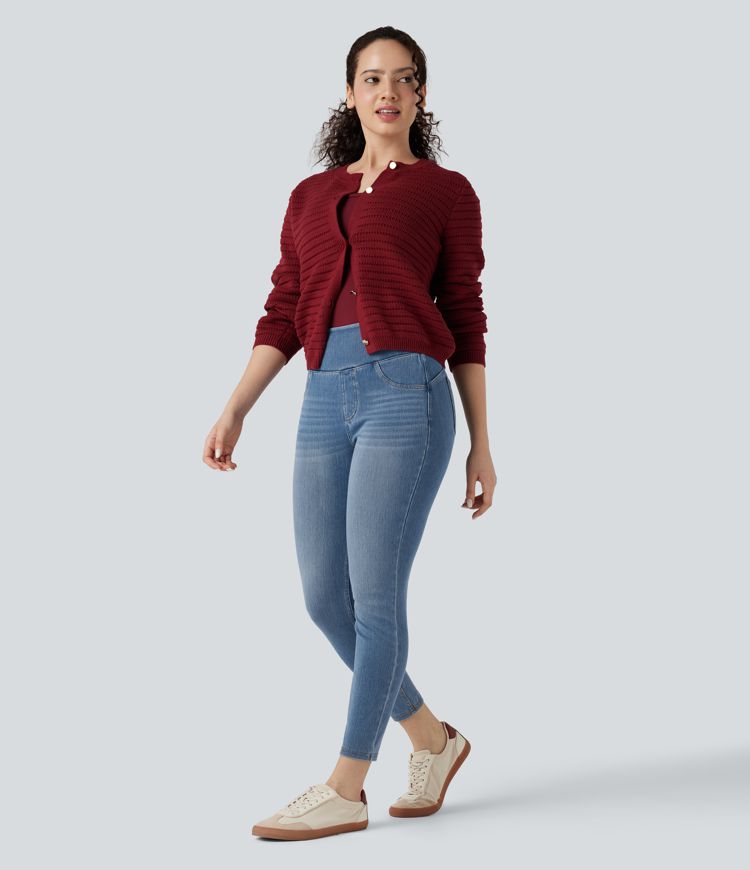 Halara Flex™ High-waisted Butt-lifting Tummy Control Skinny Denim Casual 7/8 Leggings with Pockets