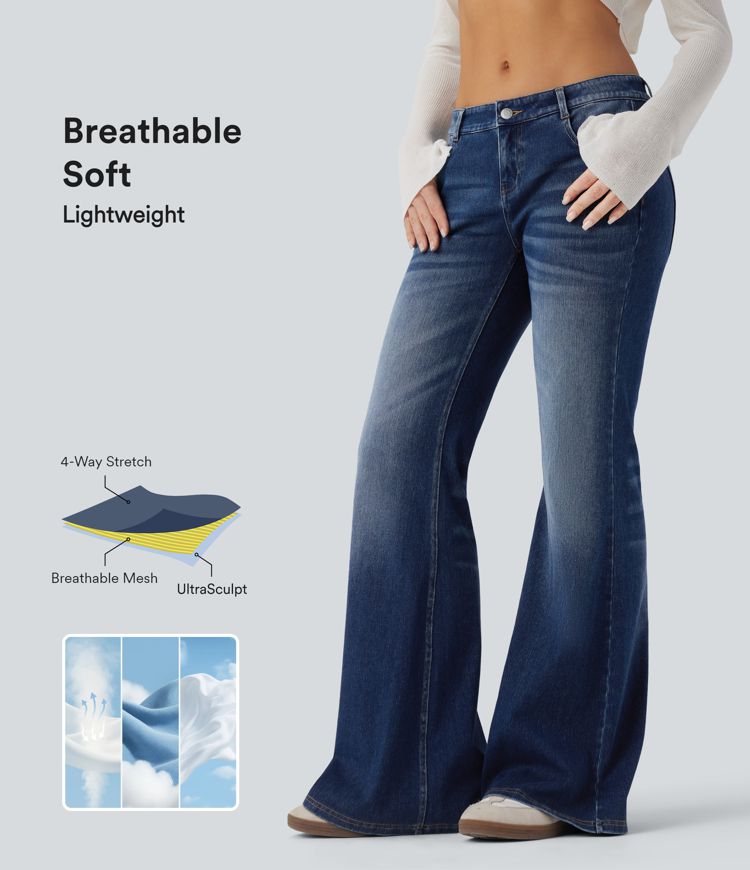 Halara Flex™ Low Rise Flare Washed Casual Jeans with Pockets