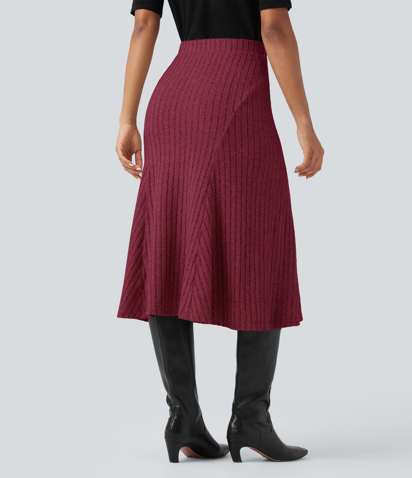 Ribbed Knit High-waisted Midi Casual A-line Skirt