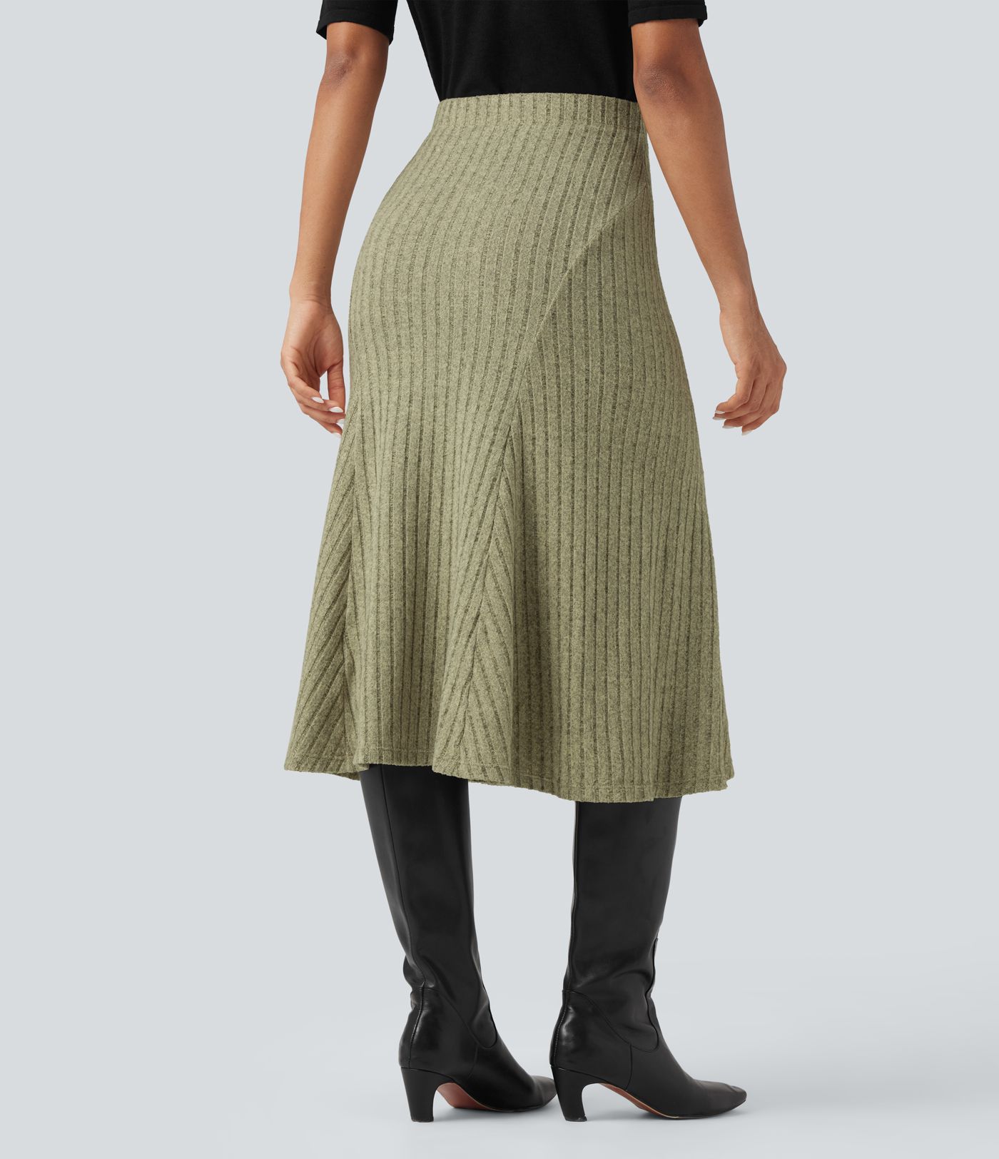 Ribbed Knit High-waisted Midi Casual A-line Skirt