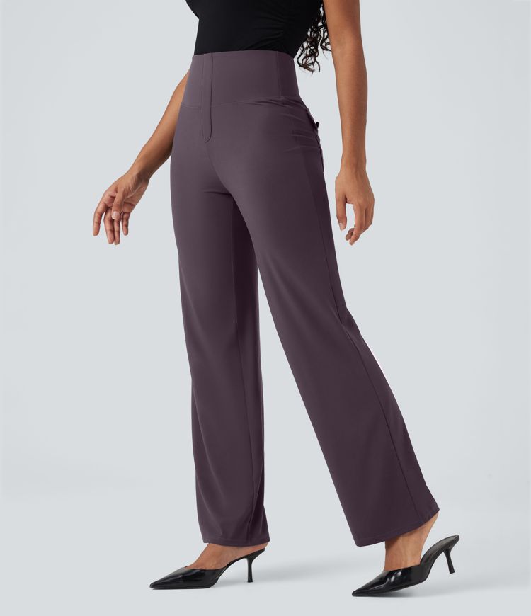 Halara UltraSculpt™ High Waisted Tummy Control Straight Leg Work Trousers with Pockets
