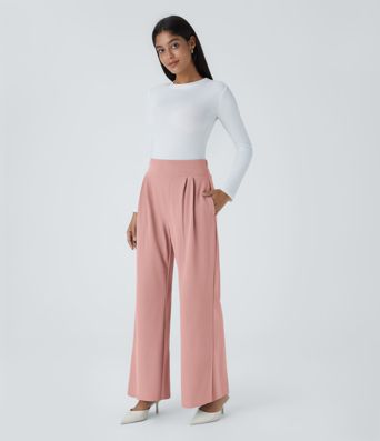 Halara Flex™ High Waisted Wide Waistband Pocket Wide Leg Waffle Work Pants