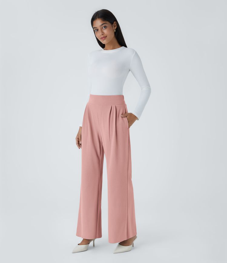 Halara Flex™ High Waisted Wide Waistband Pocket Wide Leg Waffle Work Pants