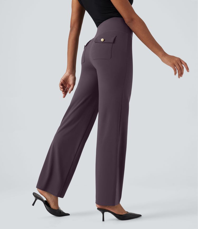 Halara UltraSculpt™ High Waisted Tummy Control Straight Leg Work Trousers with Pockets