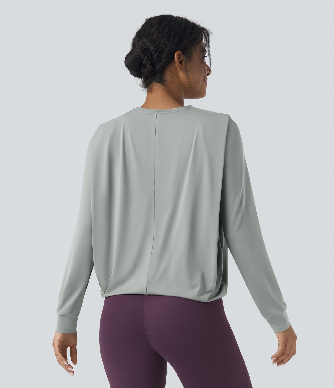 Round Neck Long Sleeve Ruched Yoga Sports Top-UPF50+