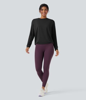 Round Neck Long Sleeve Ruched Yoga Sports Top-UPF50+