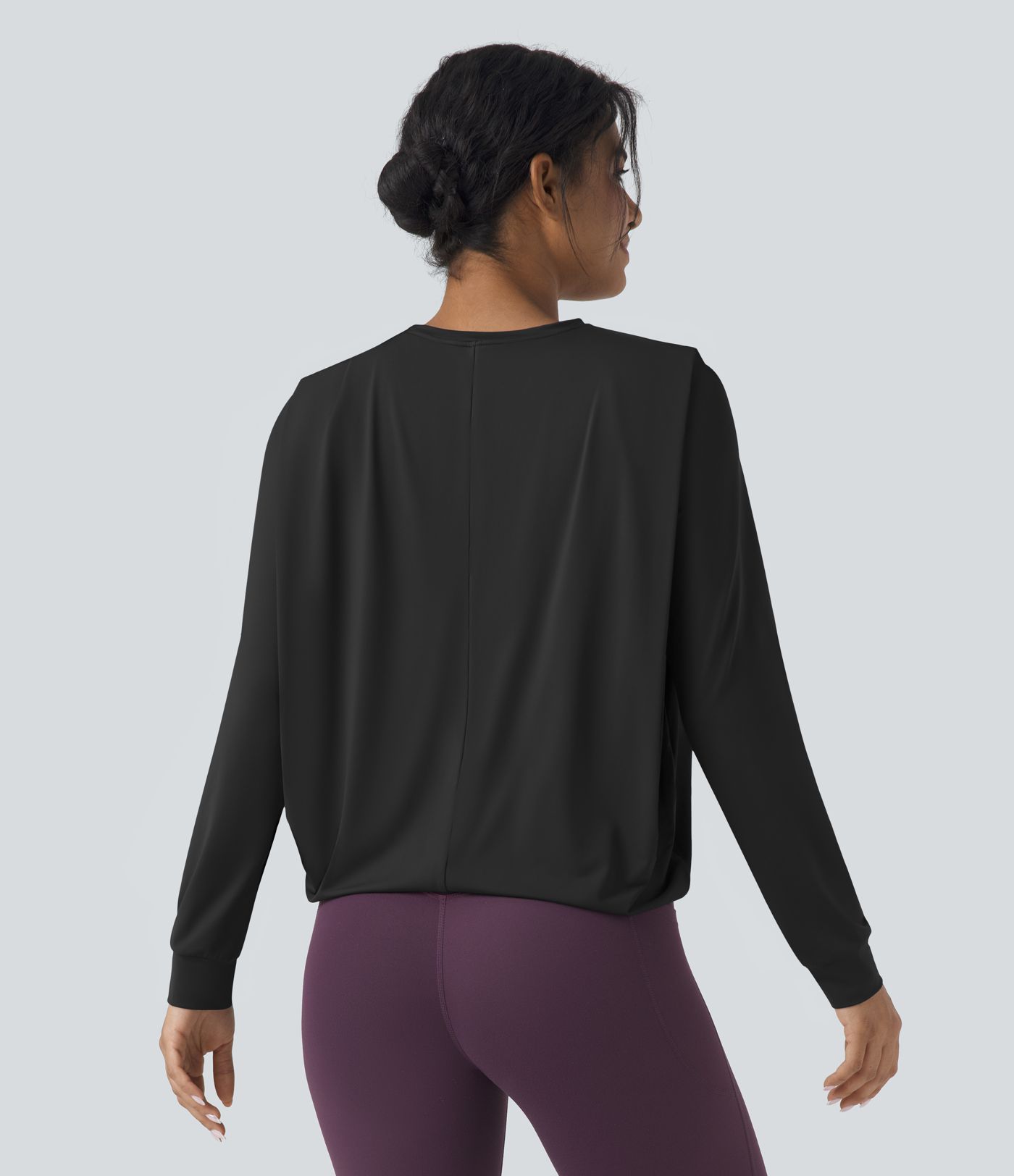 Round Neck Long Sleeve Ruched Yoga Sports Top-UPF50+