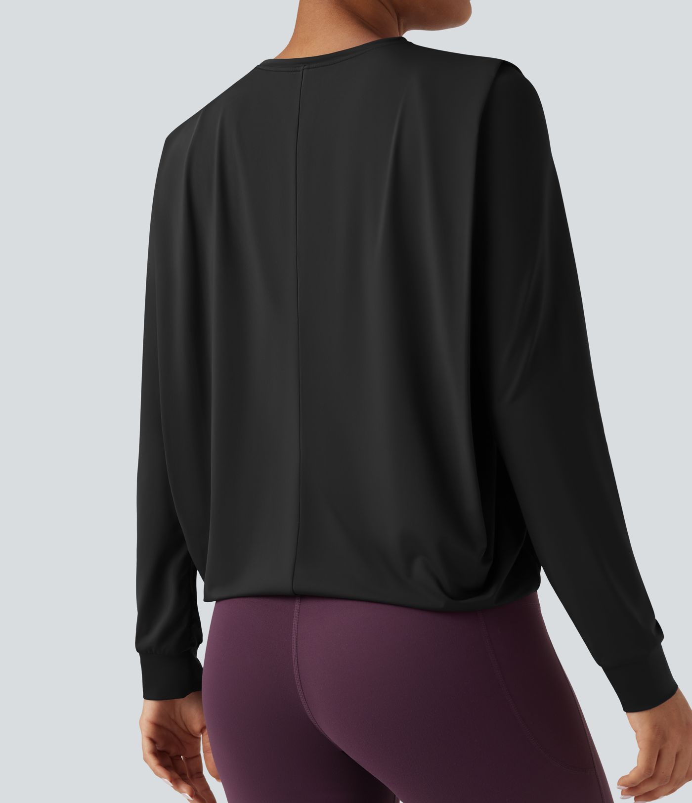 Round Neck Long Sleeve Ruched Yoga Sports Top-UPF50+