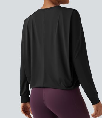Round Neck Long Sleeve Ruched Yoga Sports Top-UPF50+