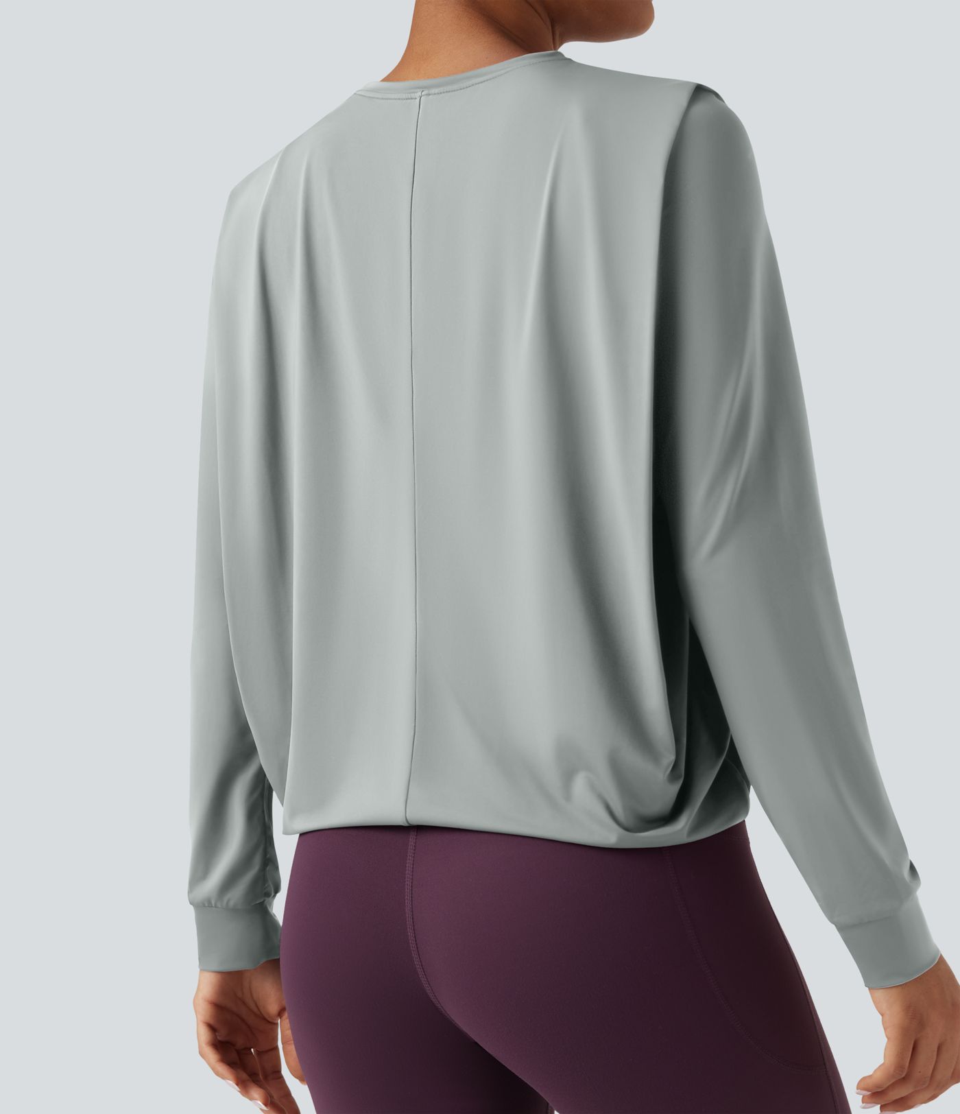 Round Neck Long Sleeve Ruched Yoga Sports Top-UPF50+