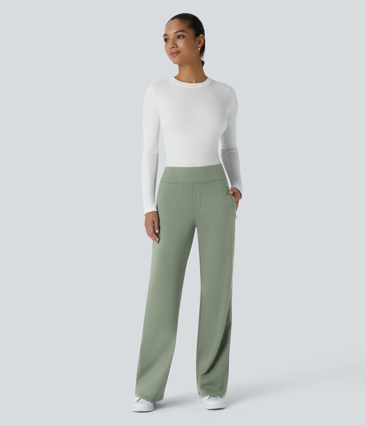 Halara Flex™ Mid Rise Side Zipper Pocket Work Flare Pants