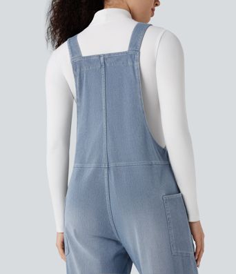 Halara Flex™ V Neck Pocket Washed Denim Casual Overalls