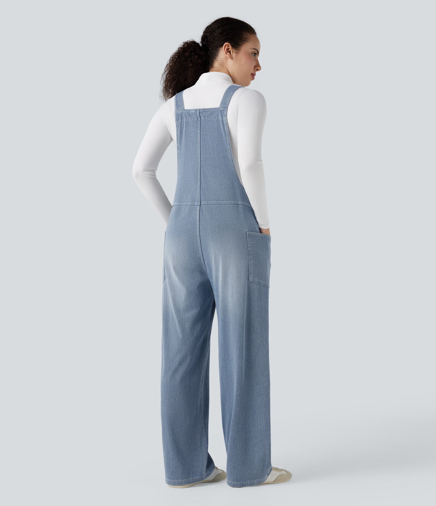 Halara Flex™ V Neck Pocket Washed Denim Casual Overalls