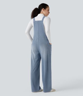 Halara Flex™ V Neck Pocket Washed Denim Casual Overalls