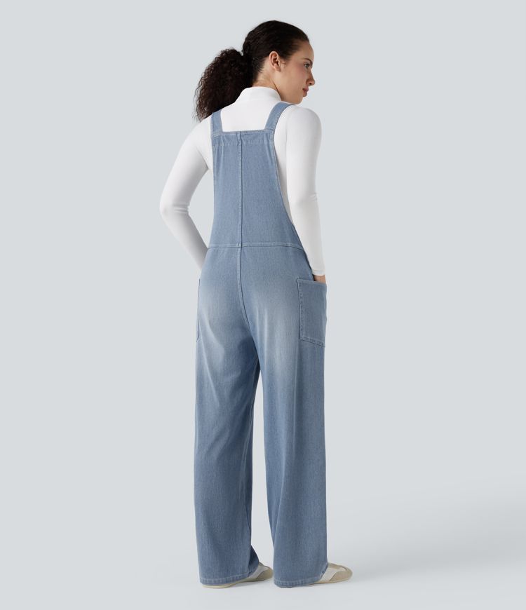 Halara Flex™ V Neck Pocket Washed Denim Casual Overalls