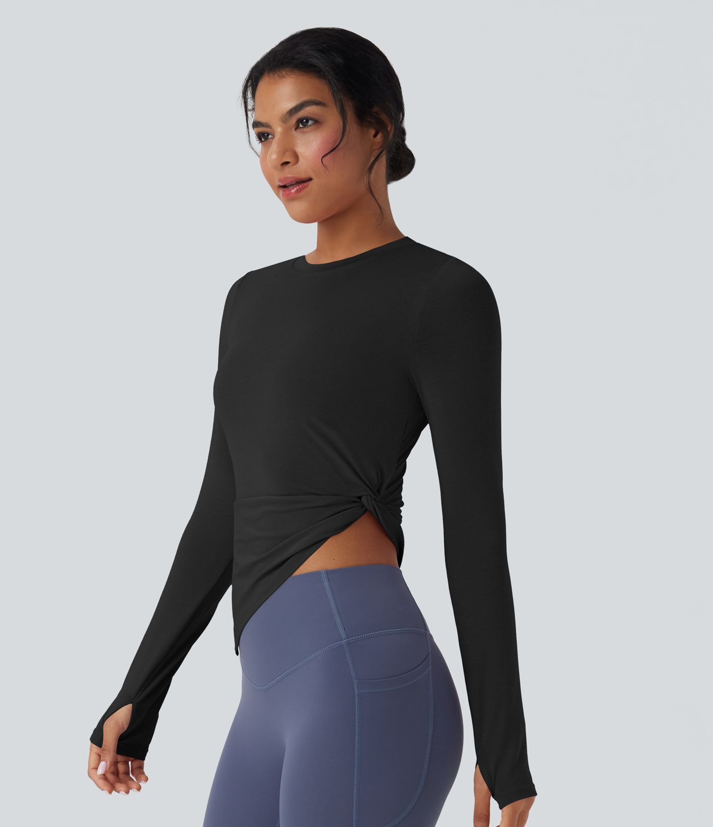 Long Sleeve Thumb Hole Asymmetric Quick Dry Yoga Sports Top