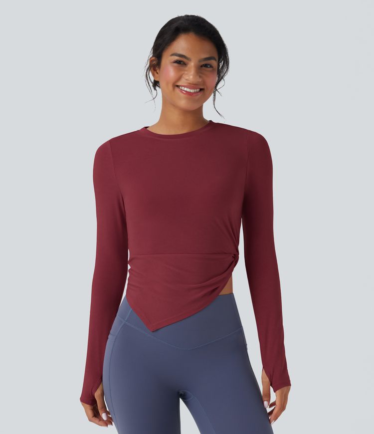 Long Sleeve Thumb Hole Asymmetric Quick Dry Yoga Sports Top