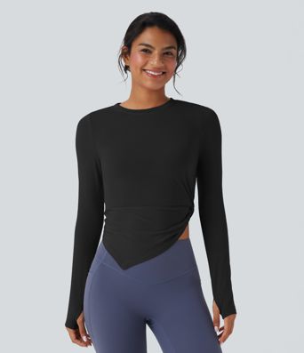 Long Sleeve Thumb Hole Asymmetric Quick Dry Yoga Sports Top
