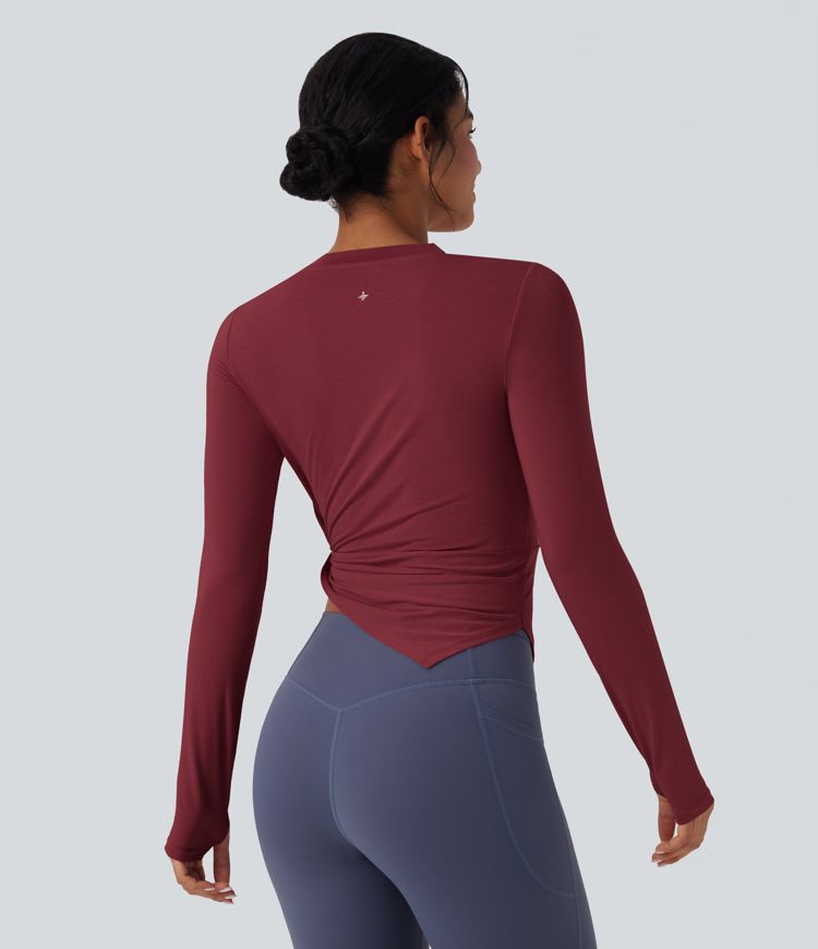 Long Sleeve Thumb Hole Asymmetric Quick Dry Yoga Sports Top