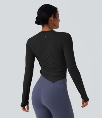 Long Sleeve Thumb Hole Asymmetric Quick Dry Yoga Sports Top