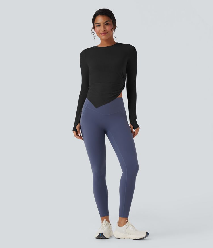 Long Sleeve Thumb Hole Asymmetric Quick Dry Yoga Sports Top