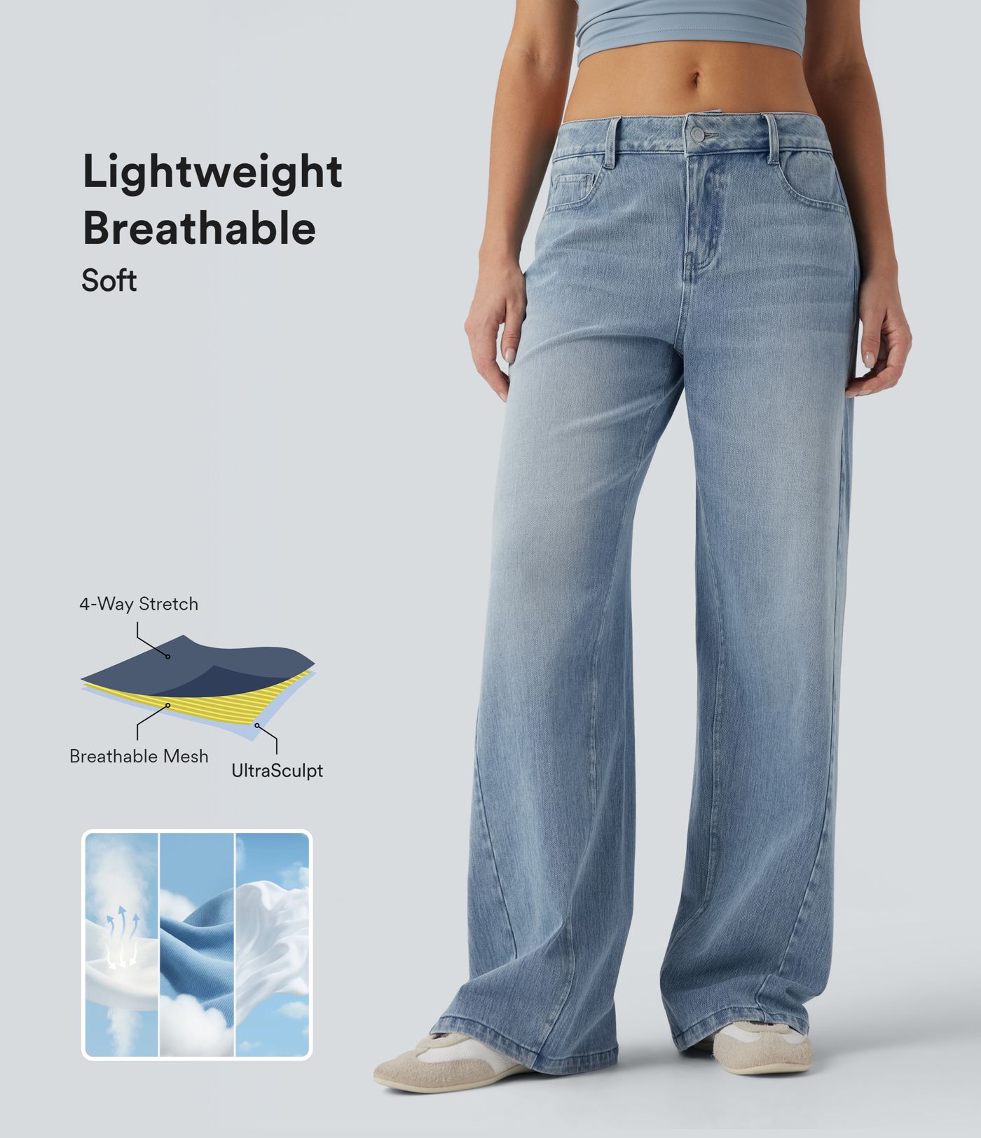 Halara Flex™ Low Rise Wide Leg Casual Lightweight Jeans with Pockets
