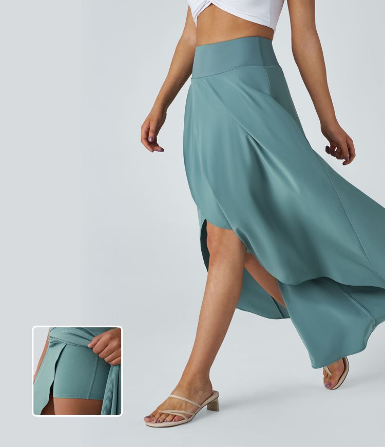 Breezeful™ High Waisted High Low Ruffle 2-in-1 Flowy Quick Dry Casual Regular Maxi Skirt