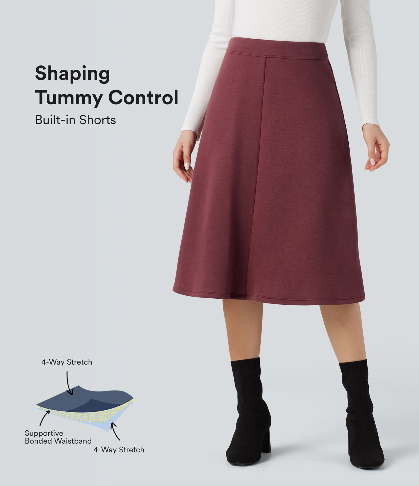 SpacerTek™ High Waisted Tummy Control 2-in-1 Midi Work Skirt