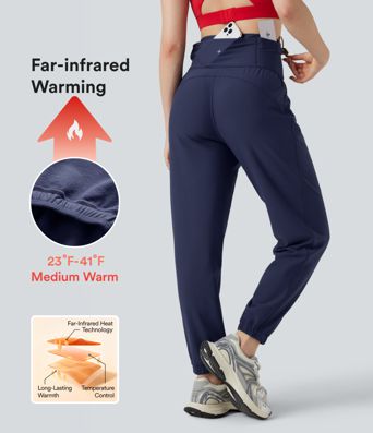Durable Water Repellent High Waisted Drawstring Fleece Running Joggers with Pockets