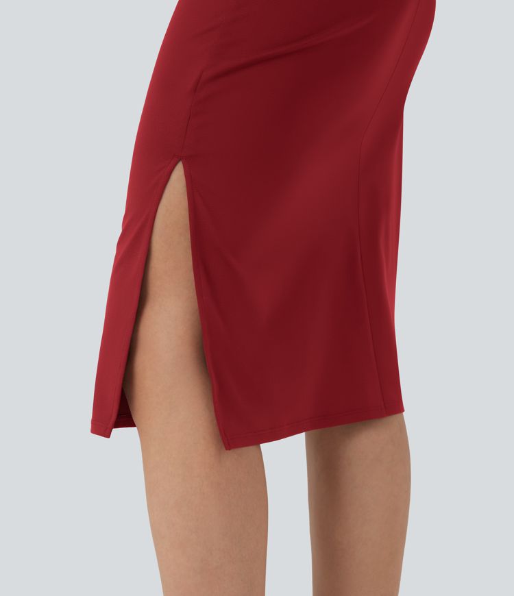 Short Sleeve Ruched Bodycon Midi Work Dress