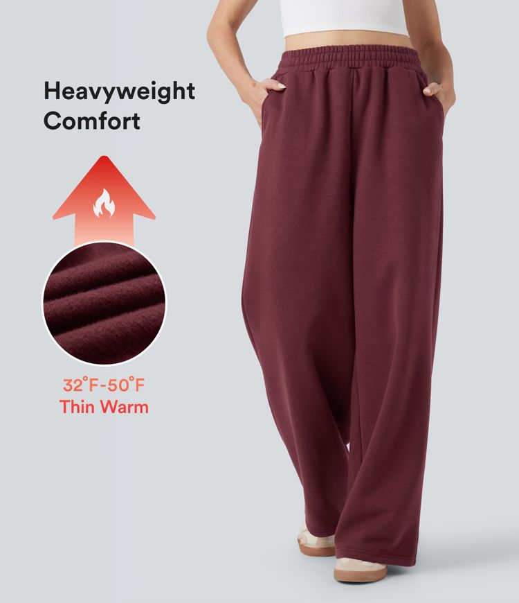 High-waisted Drawstring Fleece Casual Cotton Trousers with Pockets