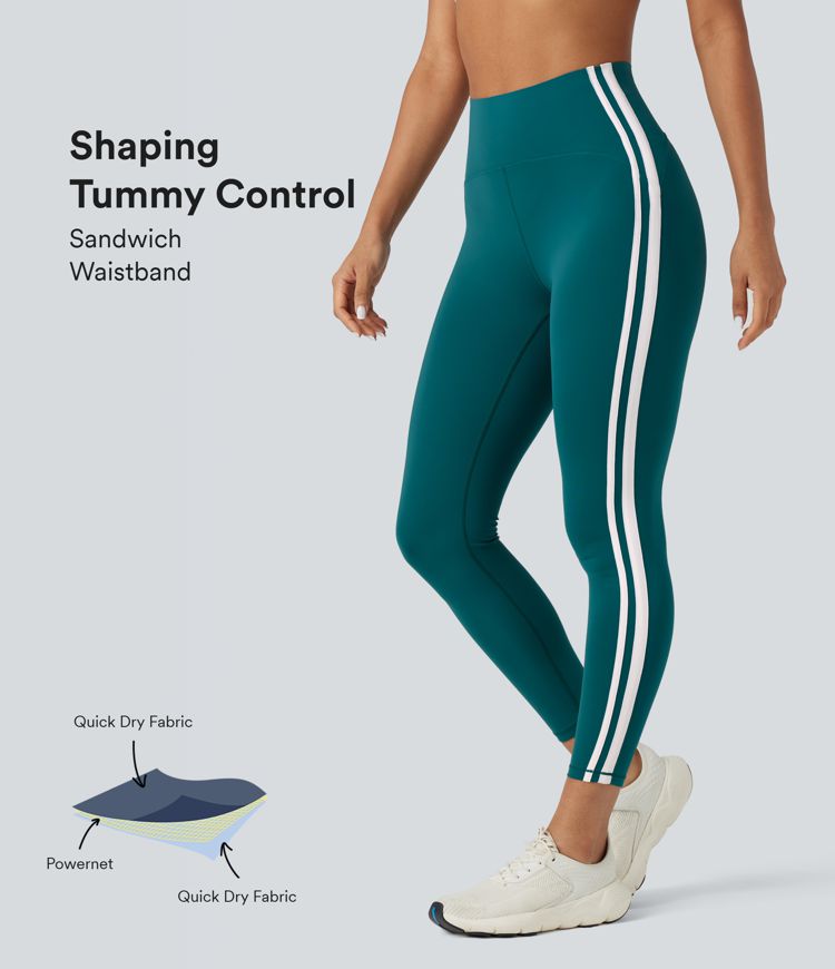 SpeedWave™ SoCinched High-waisted Tummy Control Side Stripe Quick Dry Yoga 7/8 Legging