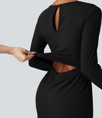 Fitilli, yuvarlak yakalı, uzun kollu, korseli, cepli günlük tulum — Easy Peezy edisyonu