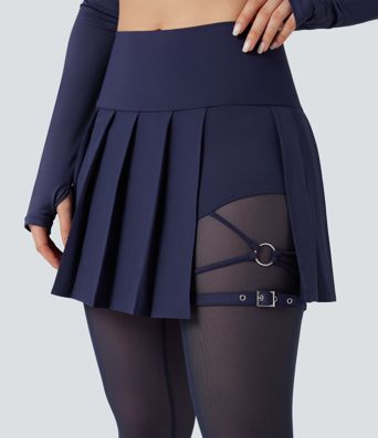 Breezeful™ Høyt liv Plissert 2-i-1 Kontrast Mesh Hurtigtørkende Dans Stigbøyle Skjørt Leggings med Lommer