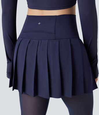 Breezeful™ Høyt liv Plissert 2-i-1 Kontrast Mesh Hurtigtørkende Dans Stigbøyle Skjørt Leggings med Lommer