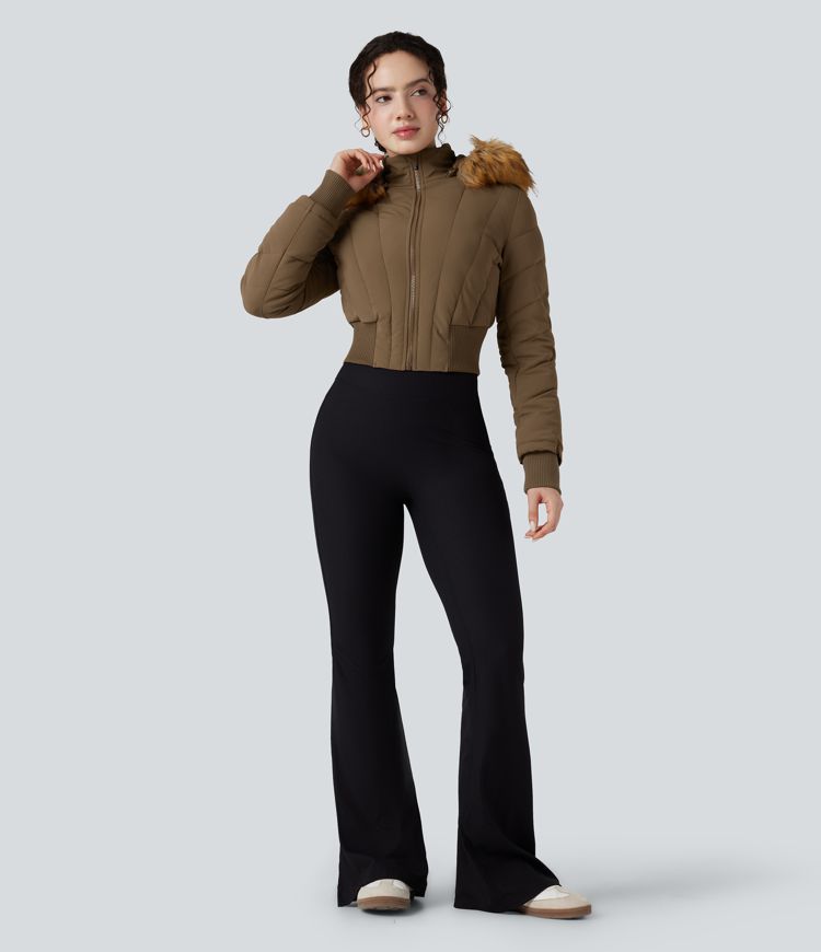 Veste matelassée à capuche amovible bordure fausse fourrure manches longues