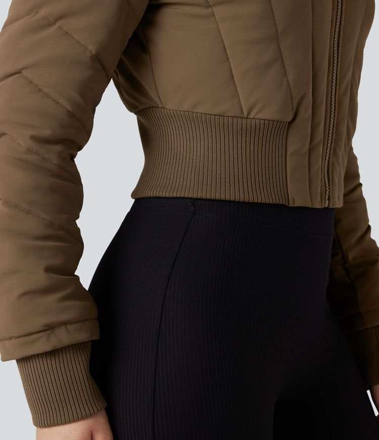 Veste matelassée à capuche amovible bordure fausse fourrure manches longues