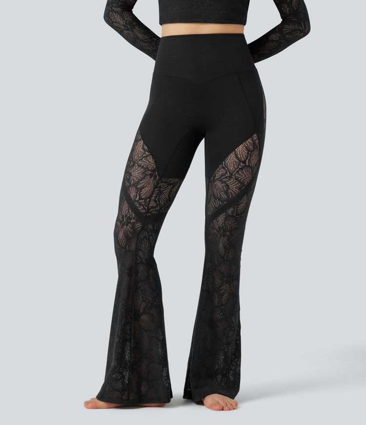 Halara UltraSculpt™ SoCinched High Waisted Tummy Control Contrast Lace Yoga Flare Leggings with Pocket