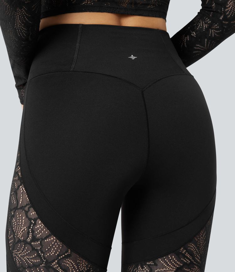 Halara UltraSculpt™ High Waisted Tummy Control Contrast Lace Yoga Flare Leggings with Pocket