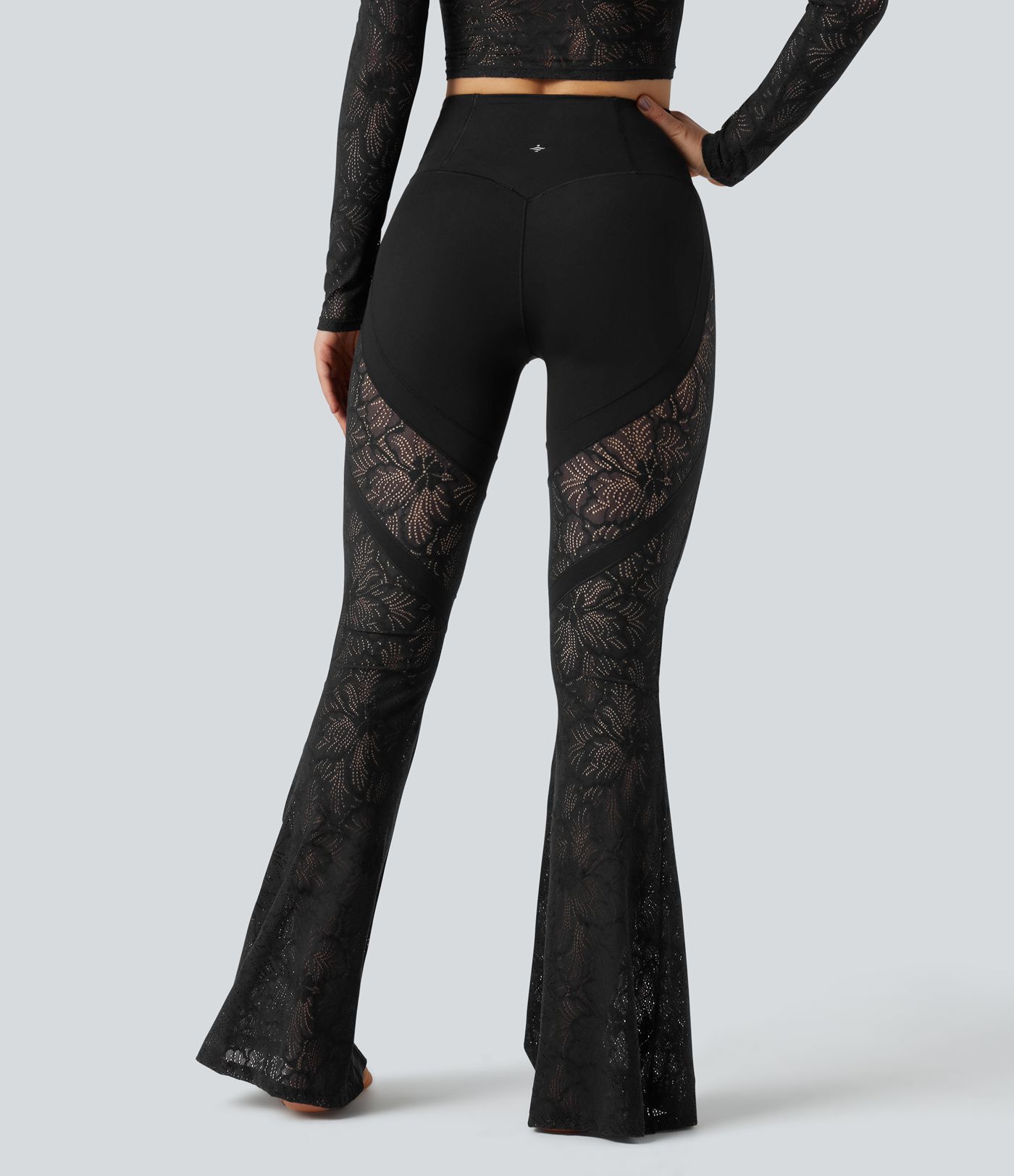 Halara UltraSculpt™ High Waisted Tummy Control Contrast Lace Yoga Flare Leggings with Pocket
